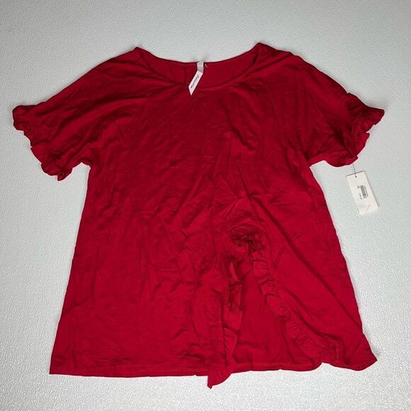 NY Collection Red Ruffle Trim Split Hem Top XL NWT - Picture 2 of 9